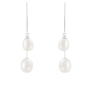 7.5-8mm White Cultured Freshwater Pearl Rhodium Over Sterling Silver Earrings