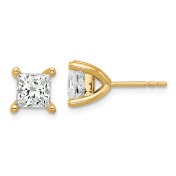Princess Cut White Lab-Grown Diamond G-H SI 14k Yellow Gold 4-Prong Stud
Earrings 2.00ctw