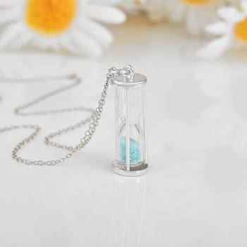 Aquamarine Rhodium Over Sterling Silver Hourglass Sand Timer Pendant