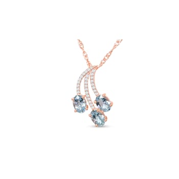 Oval Aquamarine and Cubic Zirconia 18K Rose Gold Over Sterling Silver
Pendant with chain, 2.01ctw