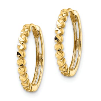 14k Yellow Gold 5/8" Diamond-cut Hinged Hoop Earrings