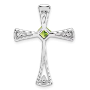 Rhodium Over 14k White Gold Peridot and Diamond Cross chain slide