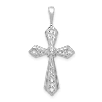 Rhodium Over 14K White Gold A Diamond Passion Cross Pendant