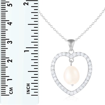 8-8.5mm White Cultured Freshwater Pearl Sterling Silver Pendant W/Chain