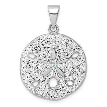 Rhodium Over Sterling Silver Polished Crystal Sand Dollar Pendant