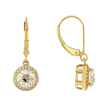 Diamond Simulant And Sapphire Drop Earrings In 18K Gold Over Sterling Silver