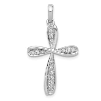Rhodium Over 14K White Gold 1/15ct. Diamond Cross Pendant