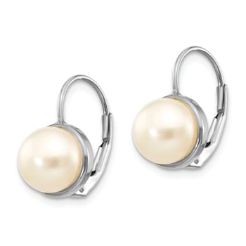 Rhodium Over 14K White Gold 6-7mm Button Freshwater Cultured Pearl
Leverback Earrings
