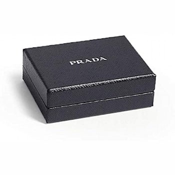 Prada Saffiano Mens Baltico Blue Credit Card Wallet Silver Logo