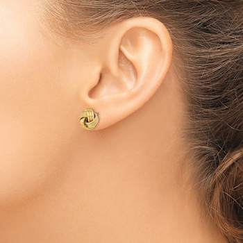 14k Yellow Gold Polished and Textured Triple Love Knot Stud Earrings