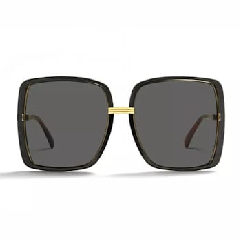 Gucci Gold Tone and Black Frame Oversize Square Frame / Gray Lens Sunglasses