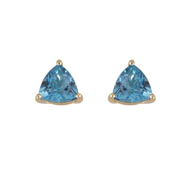 Swiss Blue Topaz Trillion 14K Yellow Gold Stud Earrings, 2ctw