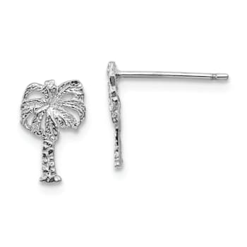 Rhodium Over 14k White Gold Textured Palm Tree Stud Earrings