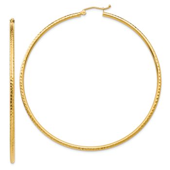 14k Yellow Gold Diamond-Cut 2 9/16" Round Tube Hoop Earrings