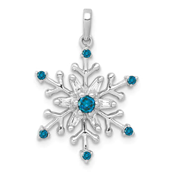 Rhodium Over 14k White Gold Blue and White Diamond Snowflake Pendant