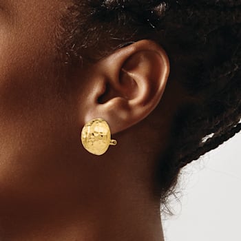 14k Yellow Gold 18mm Hammered Non-pierced Stud Earrings