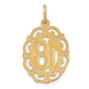 14k Yellow Gold Brushed and Diamond-Cut Number 18 Oval Pendant