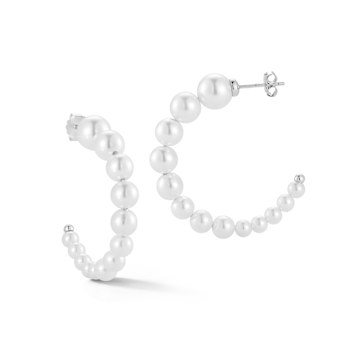 Rachel Zoe Freshwater Pearl Graduated Hoop Earrings in Rhodium Over
Sterling Silver
