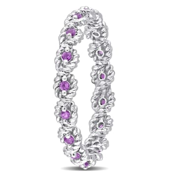 African-Amethyst 10K White Gold Eternity Ring 0.17ctw