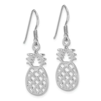 Rhodium Over Sterling Silver Polished Cut-out Pineapple Dangle Earrings