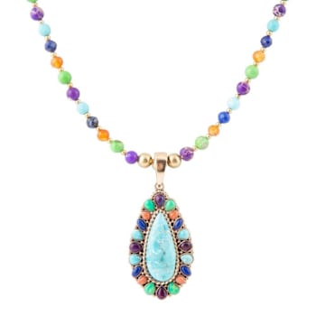 Barse Jewelry Blue Composite Turquoise With Multi-Gemstone Gold Tone
Concho Necklace