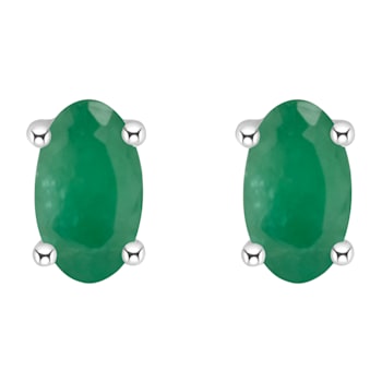 5x3mm Oval Emerald 14k White Gold Stud Earrings