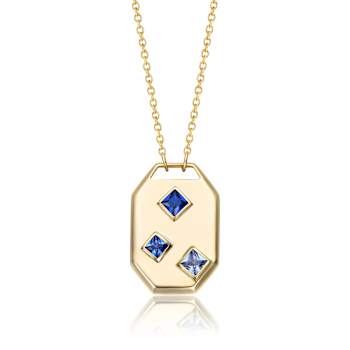 Multi-Color CZ Geometric Dog Tag Pendant In 14K Gold Over Brass