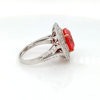 7.80 Cts Rhodochrosite and 1.52 Cts White Diamond Ring in 18K WG
