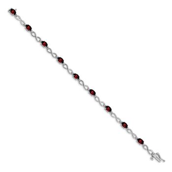 Rhodium Over 10k White Gold Garnet and Diamond Infinity Bracelet