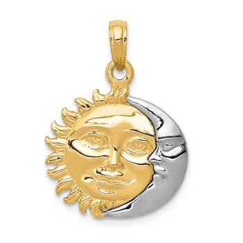 14K Two-tone Gold  3D Solid Polished, Textured and Reversible Sun and
Moon Pendant