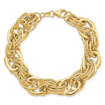 14K Yellow Gold Polished and Textured Fancy Link Bracelet