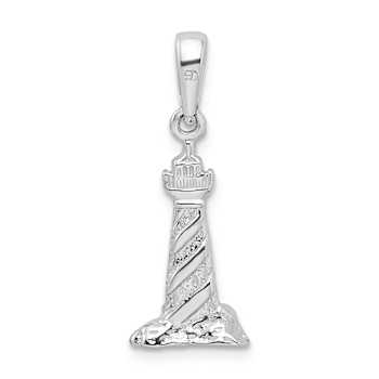 Rhodium Over Sterling Silver Polished 3D Cape Hatteras Lighthouse Pendant