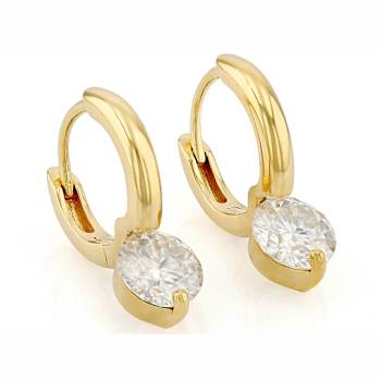 Moissanite Solitaire Drop Earrings In 14K Gold Over Sterling Silver