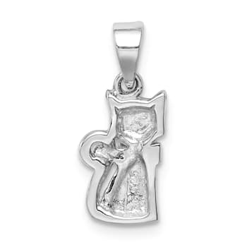 Rhodium Over Sterling Silver Polished White Enameled Cat Children's Pendant