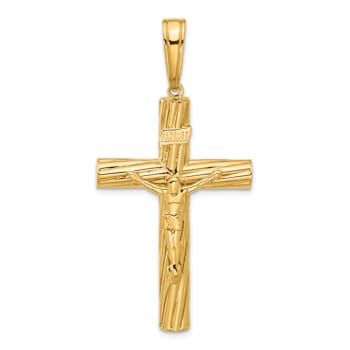 14k Yellow Gold Polished and Textured Crucifix Pendant