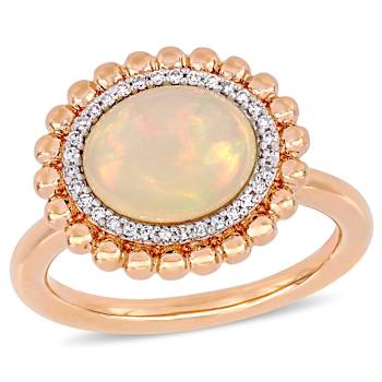 Ethiopian Opal Blue and Diamond 14K Rose Gold Ring 2.09ctw