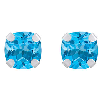 5mm Cushion Blue Topaz Rhodium Over 10k White Gold Stud Earrings