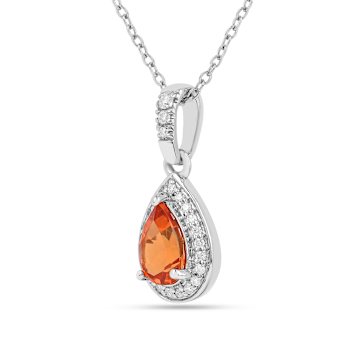 Peach Orange Lab Created Teardrop Padparadscha Sapphire Sterling Silver
Pendant with Necklace