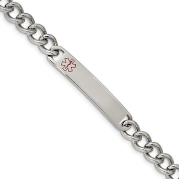 Stainless Steel Polished with Red Enamel 8-inch Medical ID Bracelet