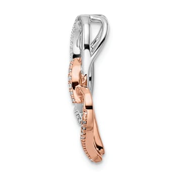 14K Two-tone Gold  Double Heart Diamond Chain Slide Pendant