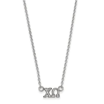 Rhodium Over Sterling Silver LogoArt Chi Omega Extra Small Pendant Necklace