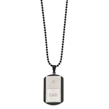 White Cubic Zirconia Stainless Steel Brushed Black IP-plated Men's Dad
Dog Tag Pendant With Chain
