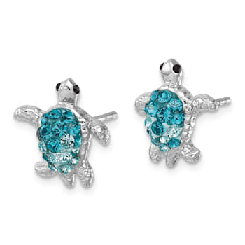Rhodium Over Sterling Silver Polished Crystal Turtle Post Earrings