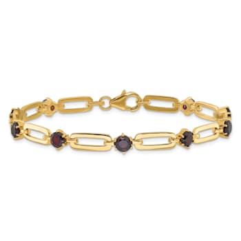 Sterling Silver Gold-tone 5mm 4.05ctw Garnet Paperclip Chain Bracelet