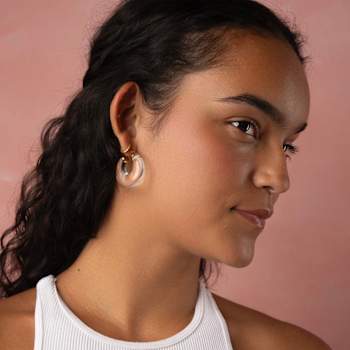 14K Yellow Gold Over Sterling Silver Clear Chunky Graduated Acrylic Hoops