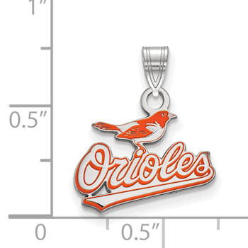 Rhodium Over Sterling Silver MLB Baltimore Orioles LogoArt Enameled Pendant