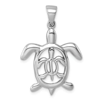 Rhodium Over Sterling Silver Cut Out Mother and Baby Turtle Pendant