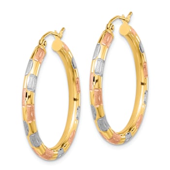 14k Yellow Gold and Rhodium Over 14k Yellow Gold 1 1/4" Polished
Satin Diamond-cut Hoop Earrings
