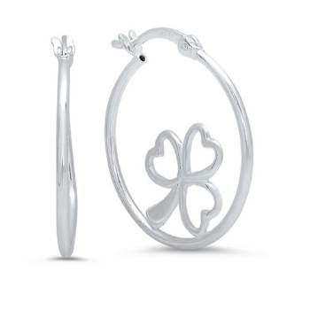 Sterling Silver Clover Heart Hoop Earrings