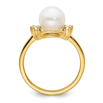 14K Yellow Gold Lab Grown Diamond and Freshwater Cultured Pearl Ring